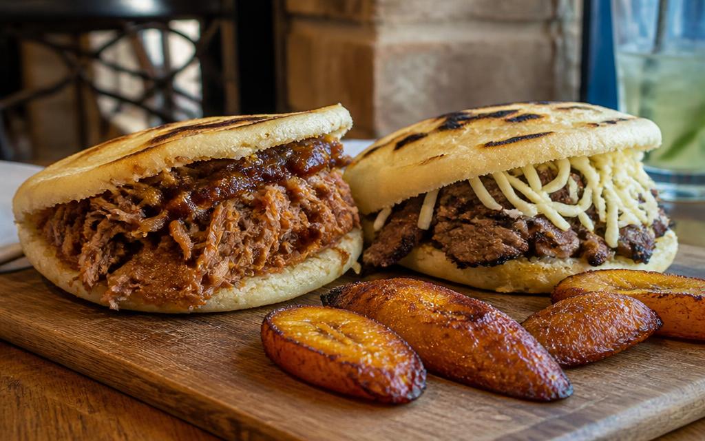 Arepas rellenas de carne, pernil y pollo